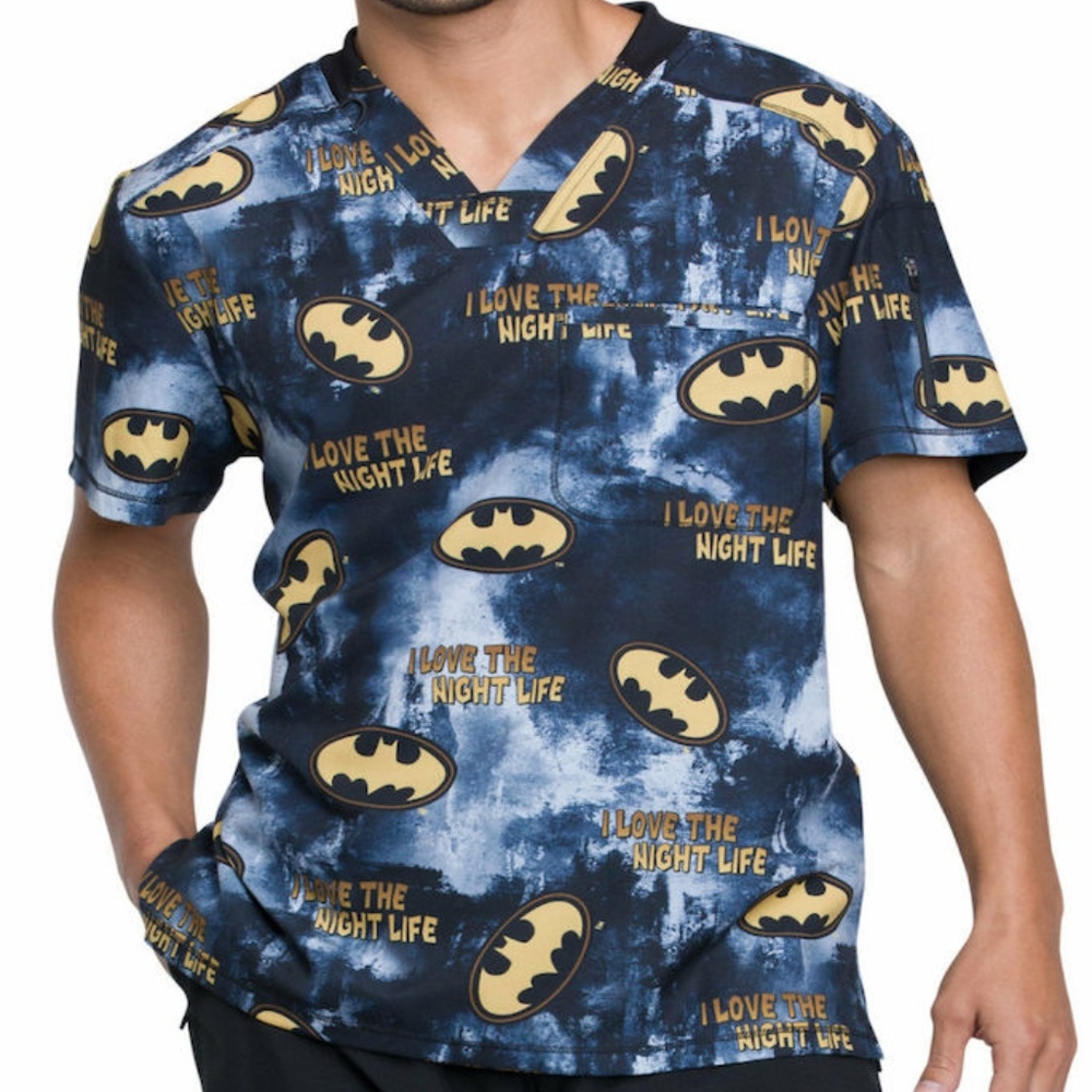 Tooniforms Men's Batman Knight Life Scrub Top NWT